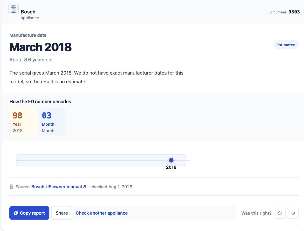 Bosch FD 9803 result showing March 2018, Estimated